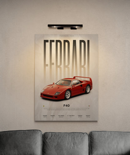 Discover small lounge ideas and interior decor near you at Essential Walls. Browse our collection of wall posters and wall art, including living room art featuring iconic models like the F40 Ferrari. Explore now for Ferrari price in India and elevate your home decor.