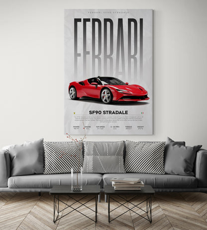 Transform your space with our abstract art, modern art, and line art canvas collection, perfect for enhancing your living room and home interior. Explore stunning house decor ideas with the Ferrari sf 90 poster  at Essential Walls.