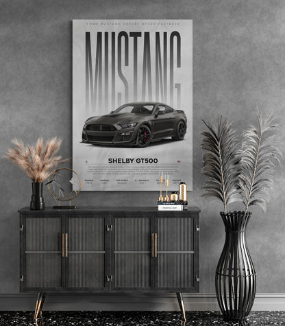 Explore the dynamic essence of the Ford Ford Mustang GT 500 Canvas, embodying the spirit of automotive automotive poster design excellence. Ideal for car poster design seeking automotive poster design and perfect for room style ideas . Shop now for fast delivery and easy returns.